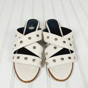 Rebecca Minkoff Leather Susie Antique White Studded Slide Sandals C87